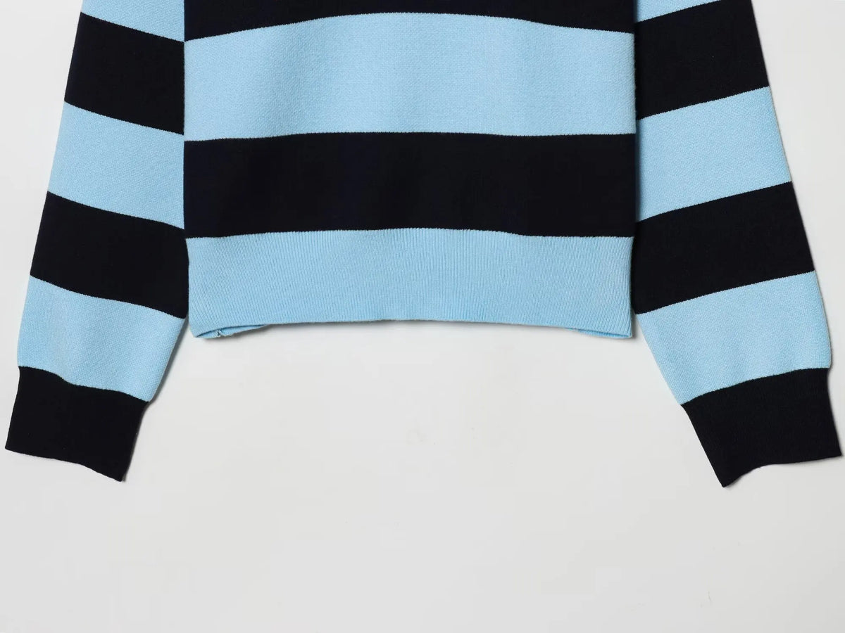 Women's Striped Polo Sweater Casual Long Sleeve Loose Pullover