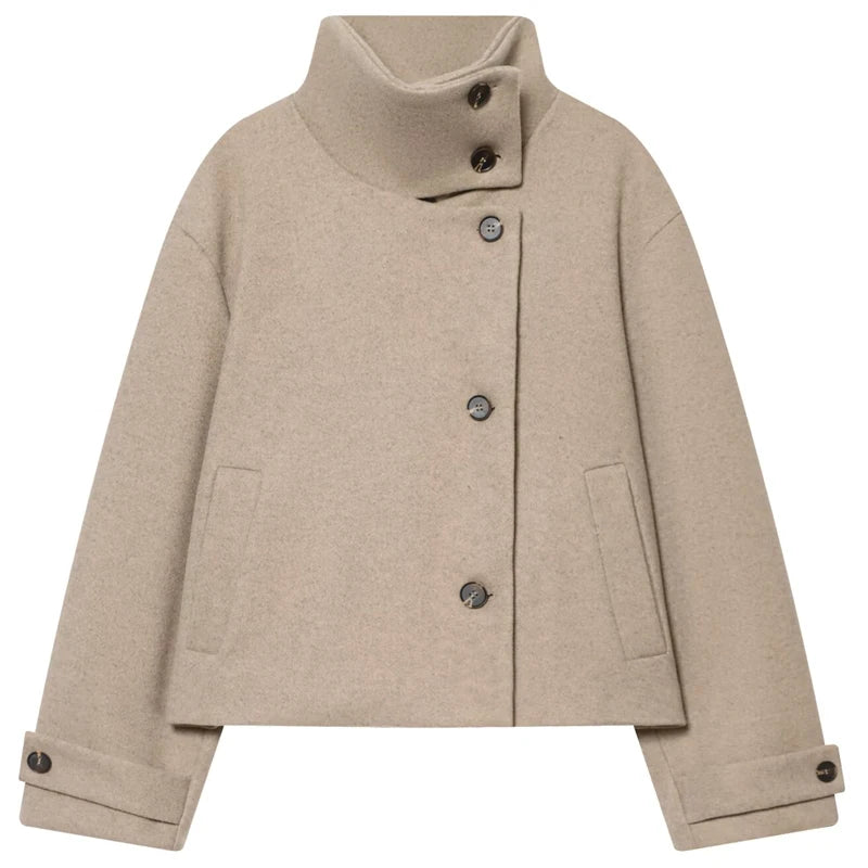 Women's Cropped High-Neck Button-Front Jacket