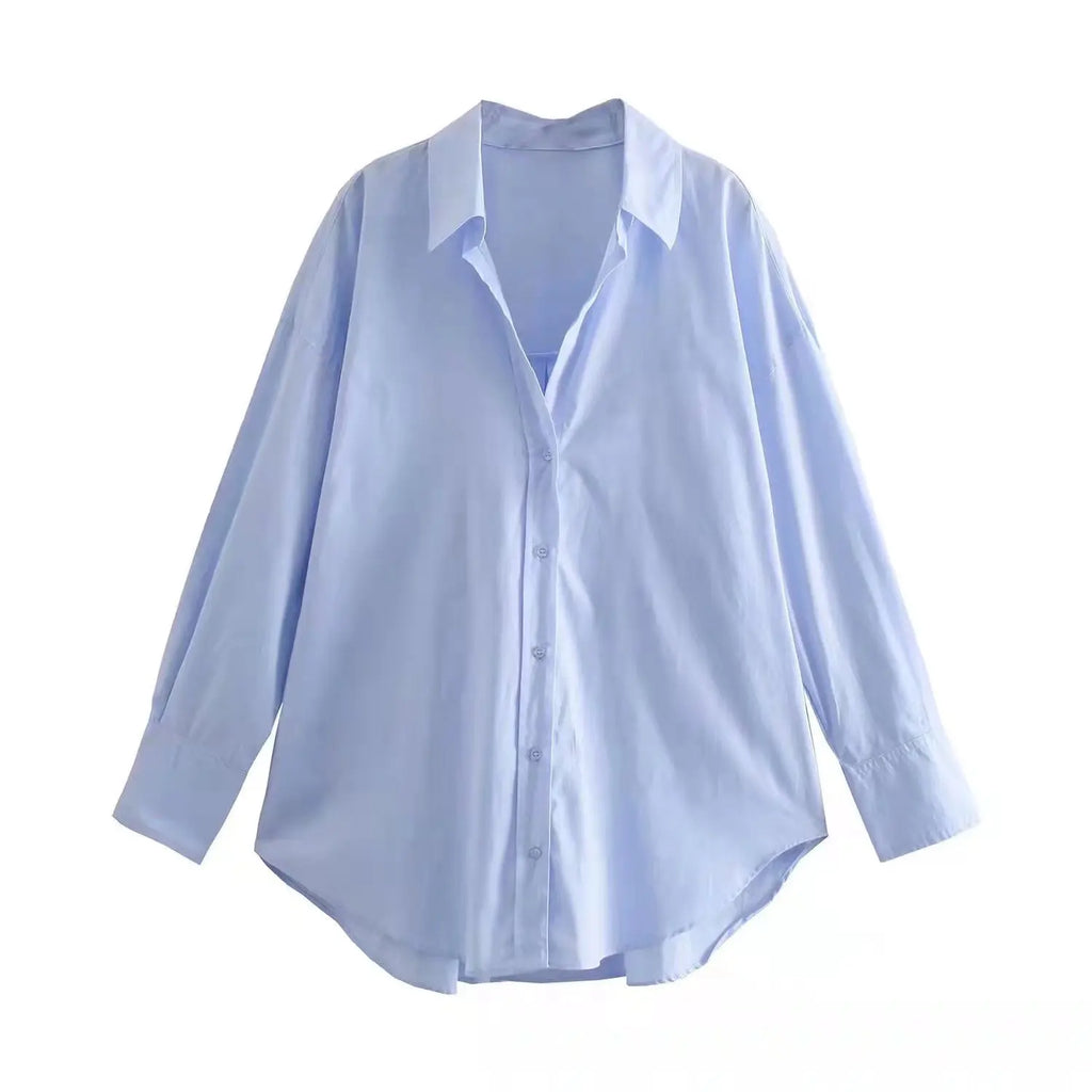 Camicia Oversize Donna con Bottoni - Top Casual Estivo a Maniche Lunghe