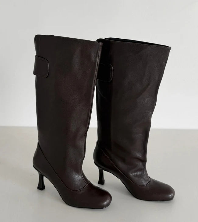 Women's Square Toe Knee-High Boots with Slim Heels