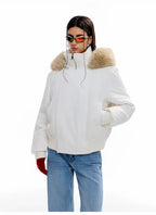 Women's Hooded Winter Bomber Jacket with Faux Fur Trim