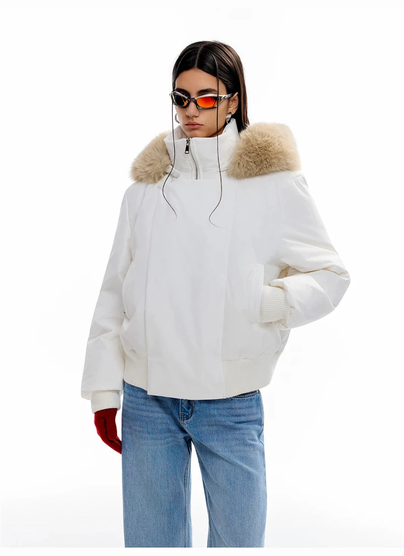 Women's Hooded Winter Bomber Jacket with Faux Fur Trim