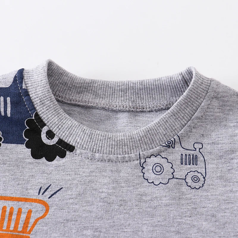 Boys' Sweatshirt Cotton Cartoon Vehicle Print Pullover Full-Sleeve Autumn Kids Top