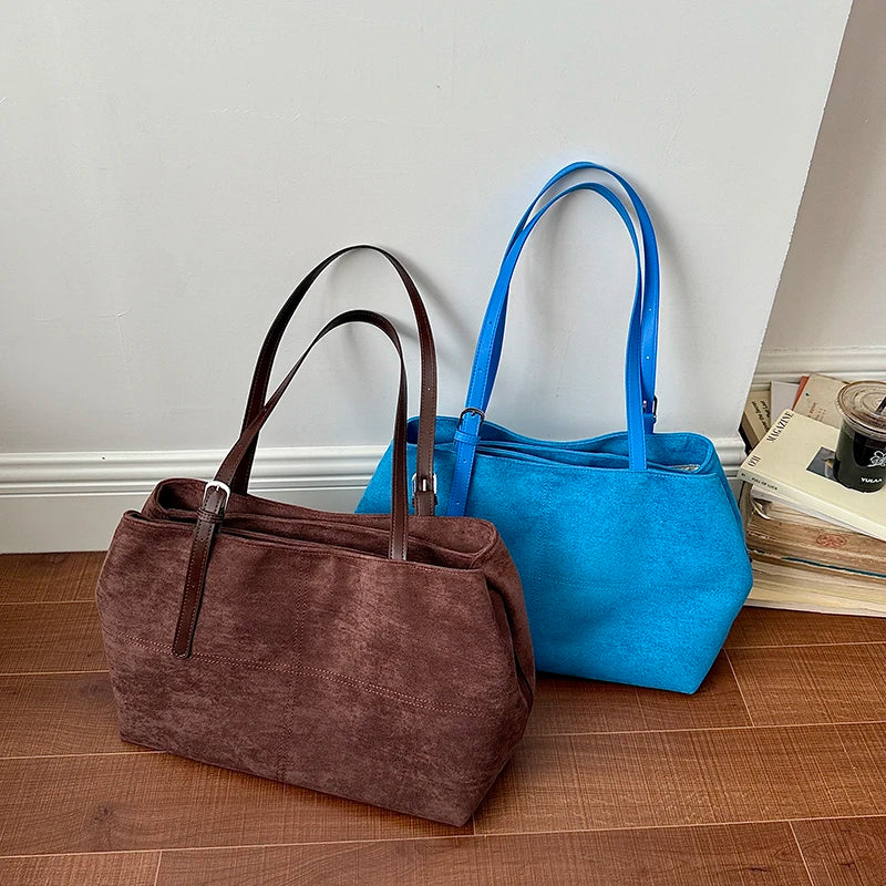 Women's Tote Bag Vintage Soft Faux-Suede Zipper Shoulder Bag with Phone Pocket