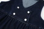 Vestido Varsity de Denim Azul Marinho para Crianças com Bordado