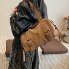 Women's Shoulder Bag Vintage Baguette-Shape PU Leather Zipper Crossbody Bag with Phone Pocket