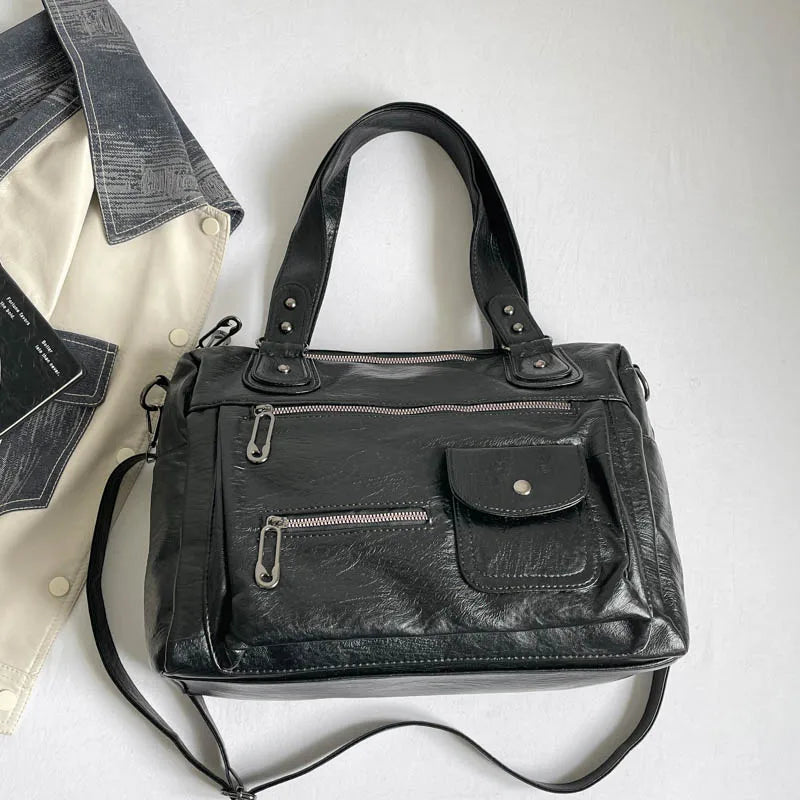 Γυναικεία Vintage Τσάντα Tote από Τεχνητό Δέρμα - Με Χειρολαβή, Μεγάλη Χωρητικότητα, Χιαστί