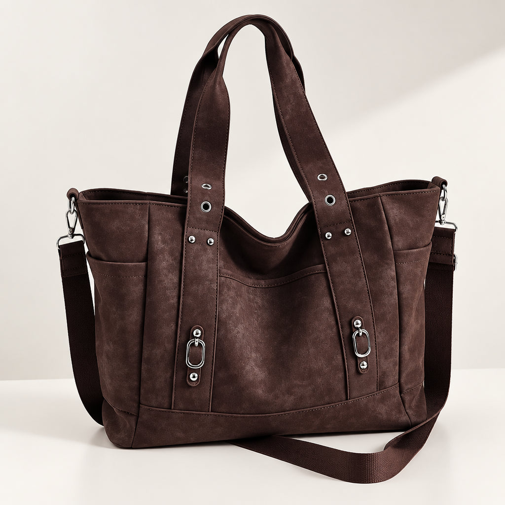 Women's Large Capacity PU Leather Crossbody Bag – Casual Punk Style Shoulder Handbag