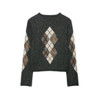 Women's Diamond Argyle Knit Button-Front Cardigan Casual Fashion Sweater
