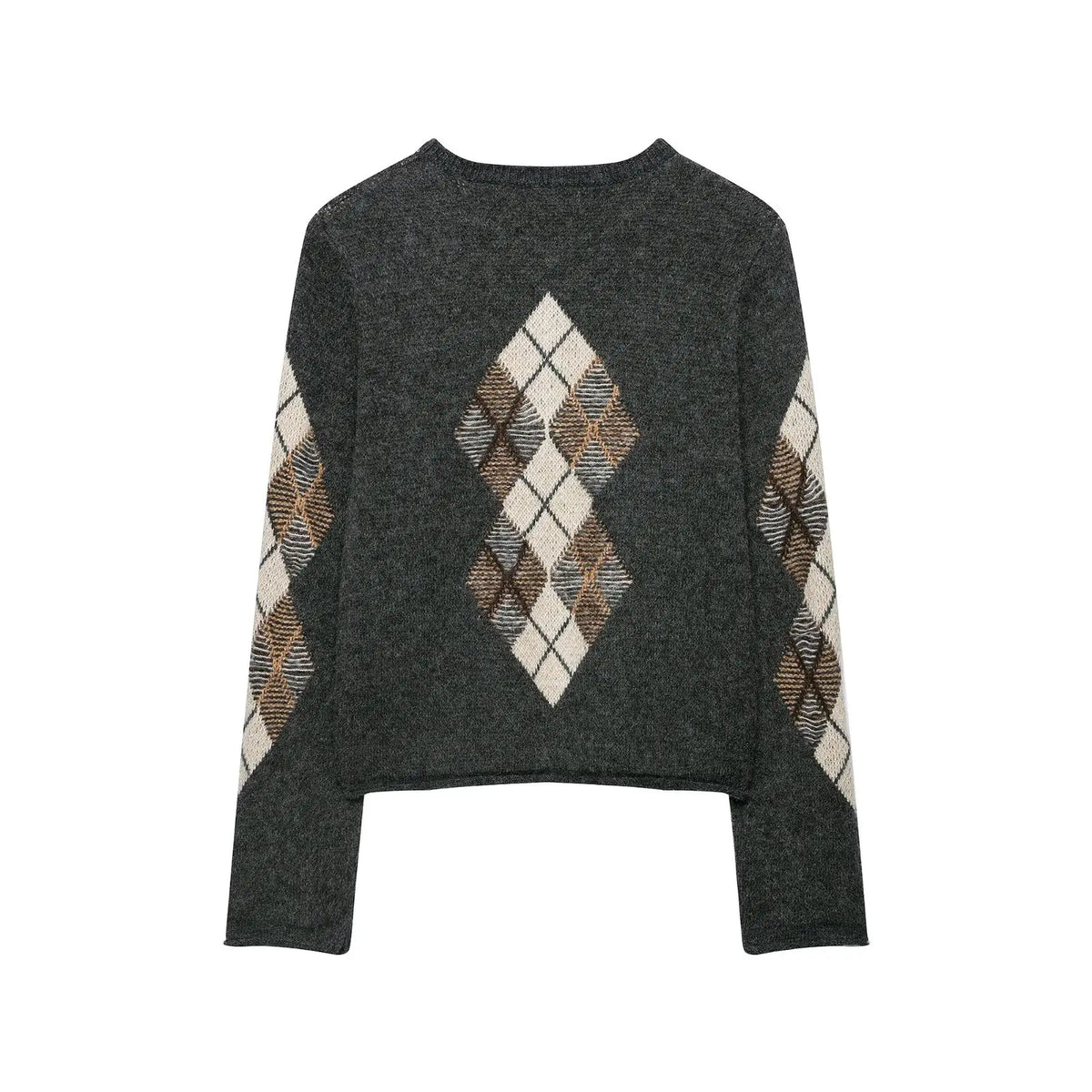 Women's Diamond Argyle Knit Button-Front Cardigan Casual Fashion Sweater