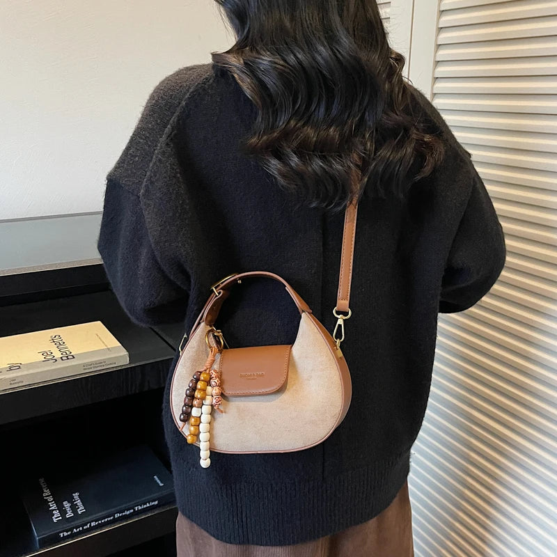 Women's Retro PU Leather Small Saddle Bag – Crossbody Shoulder Handbag with Pendant