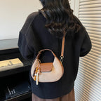 Women's Retro PU Leather Small Saddle Bag – Crossbody Shoulder Handbag with Pendant