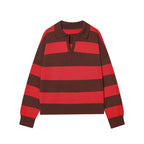 Women's Striped Polo Sweater Casual Long Sleeve Loose Pullover