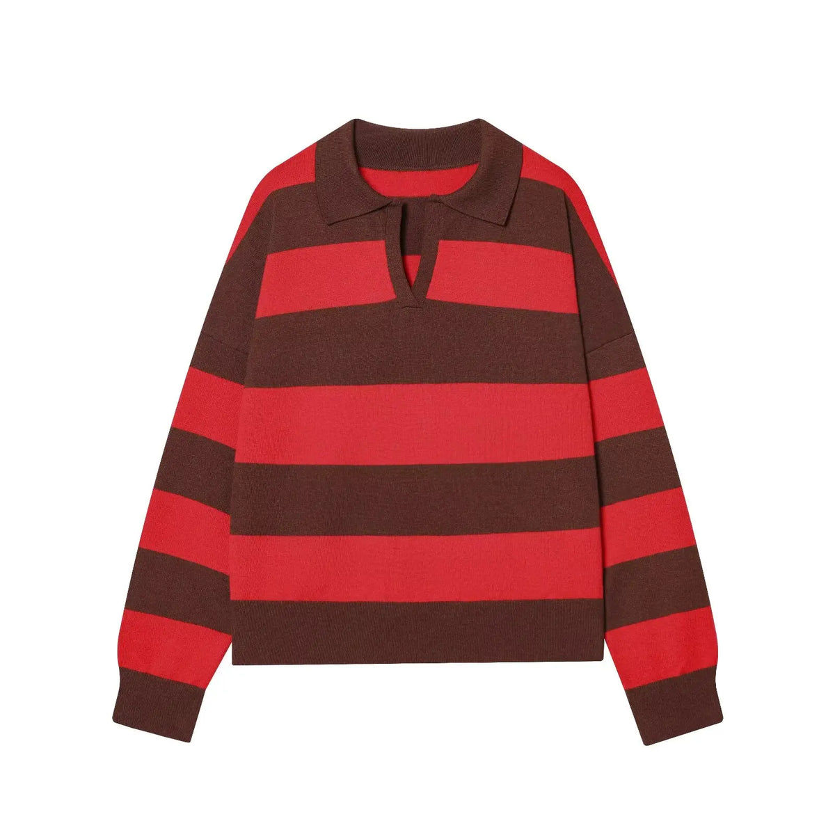 Women's Striped Polo Sweater Casual Long Sleeve Loose Pullover