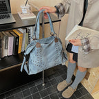 Women's Rivet PU Leather Large Capacity Shoulder Bag – Punk Style Tote Handbag