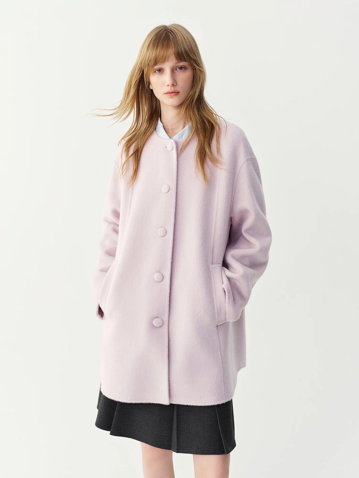 Women's Wool & Alpaca Double-Sided Overcoat – Round Neck, Mid-Long, Loose Fit