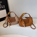 Women's Retro PU Leather Small Saddle Bag – Crossbody Shoulder Handbag with Pendant