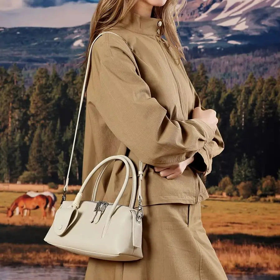 Women's Genuine Leather Bowling Shoulder Bag – Vintage Cowhide Crossbody