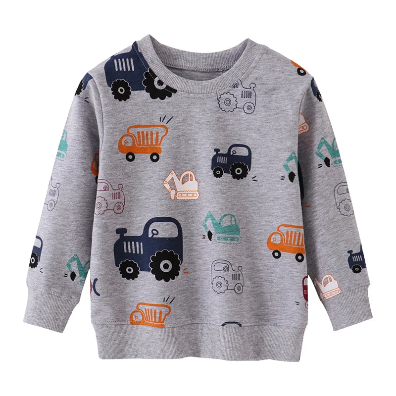 Boys' Sweatshirt Cotton Cartoon Vehicle Print Pullover Full-Sleeve Autumn Kids Top
