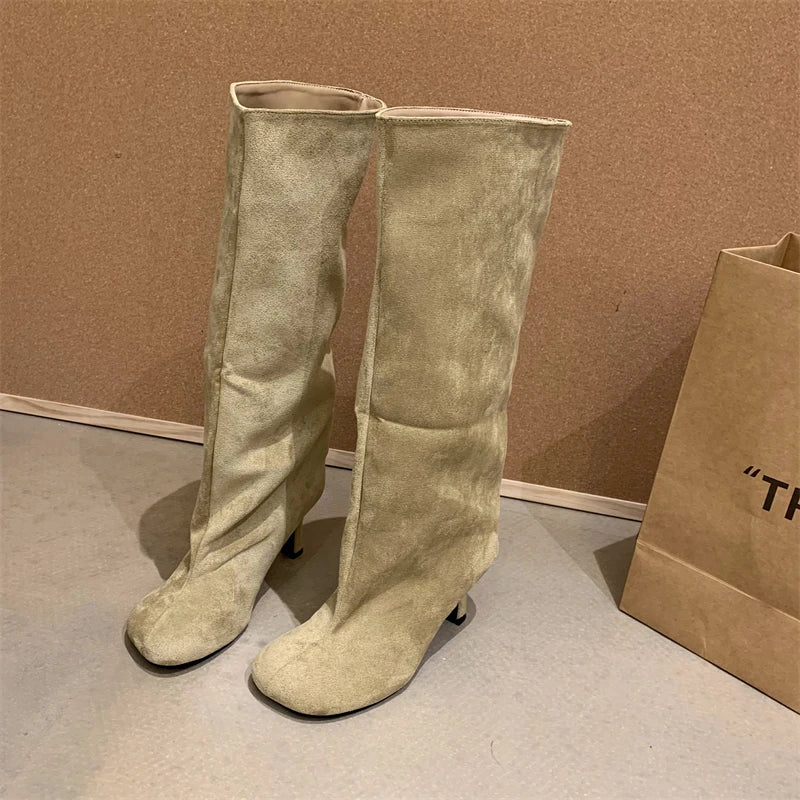 Women's Slouchy Faux Suede Knee-High Heeled Boots