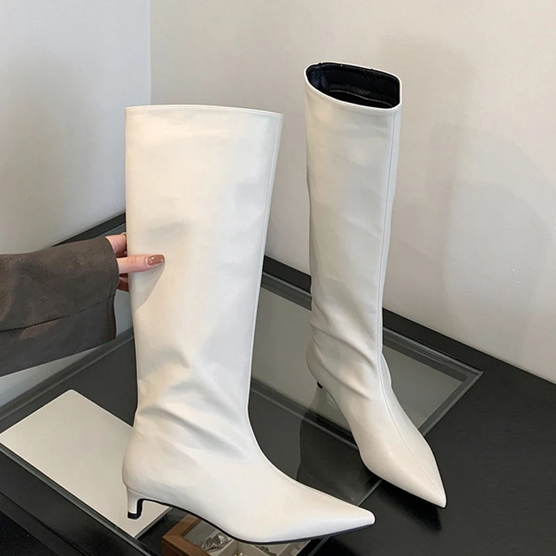 Women's Faux Suede Knee-High Boots with Pointed Toe