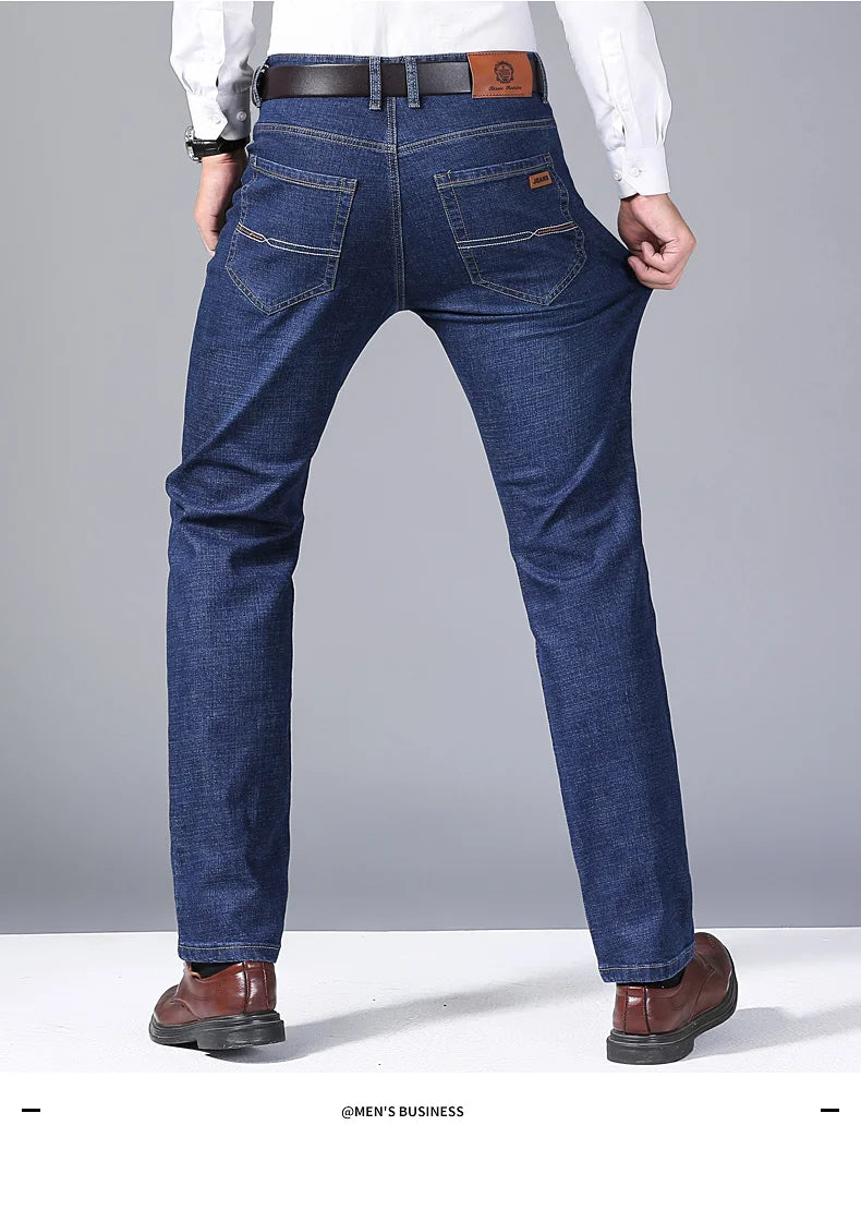 Men's Soft Straight Denim Pants Classic Business Black Biker Jeans Overalls Masculino Pantalone Hombre Mannen Homme