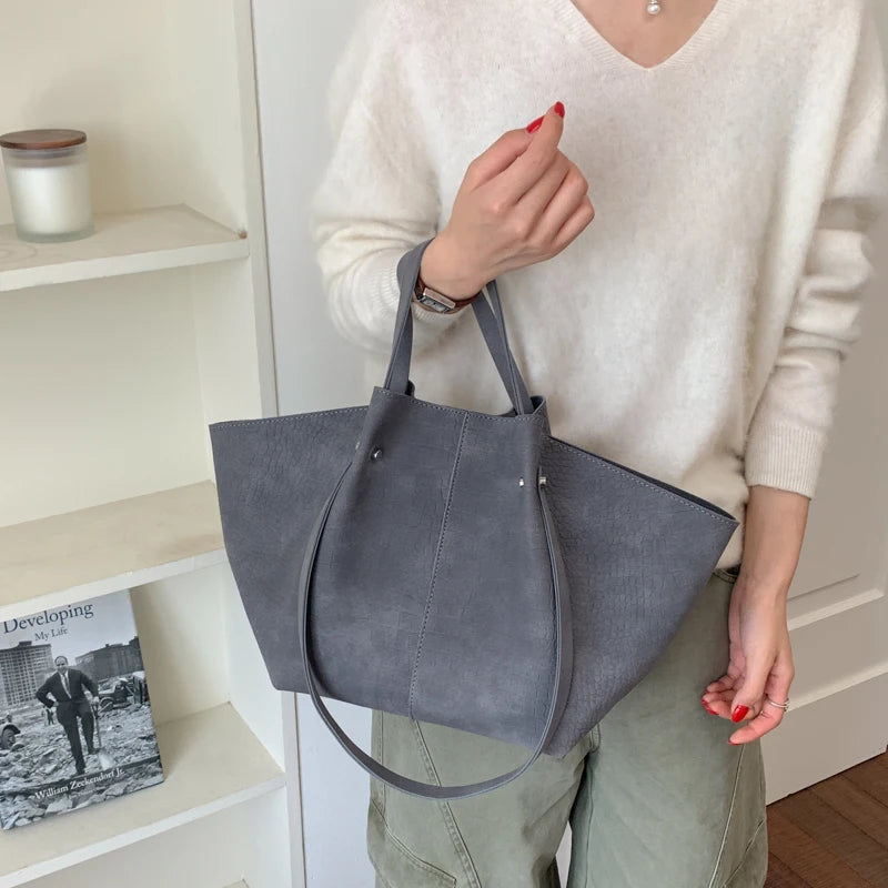 Women's Tote Bag Vintage Large-Capacity Soft PU Leather Hasp Shoulder Bag with Phone Pocket