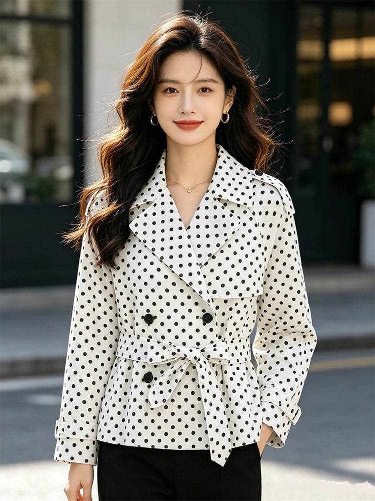 Women’s Polka Dot Double-Breasted Trench Coat