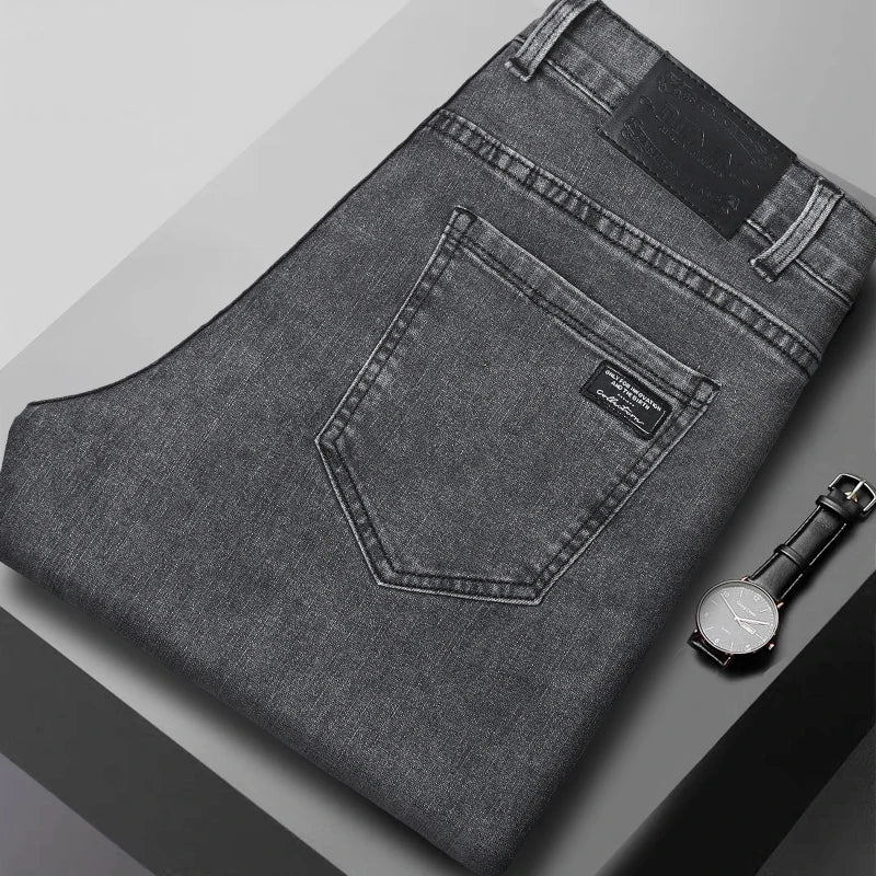 Men's Jeans Slim Straight Leg Mid-Rise Smart Casual Garment-Washed Denim Pants