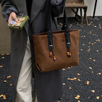 Women's Soft Faux Leather Tote Shoulder Bag with Zipper Closure