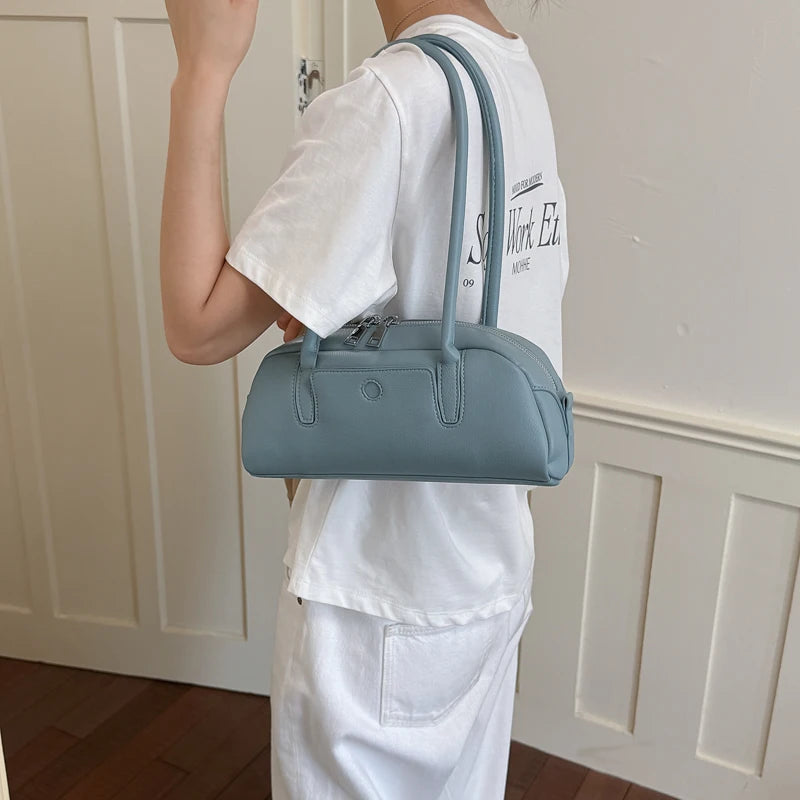 Women's PU Leather Underarm Shoulder Bag - Vintage Casual, Zipper Closure