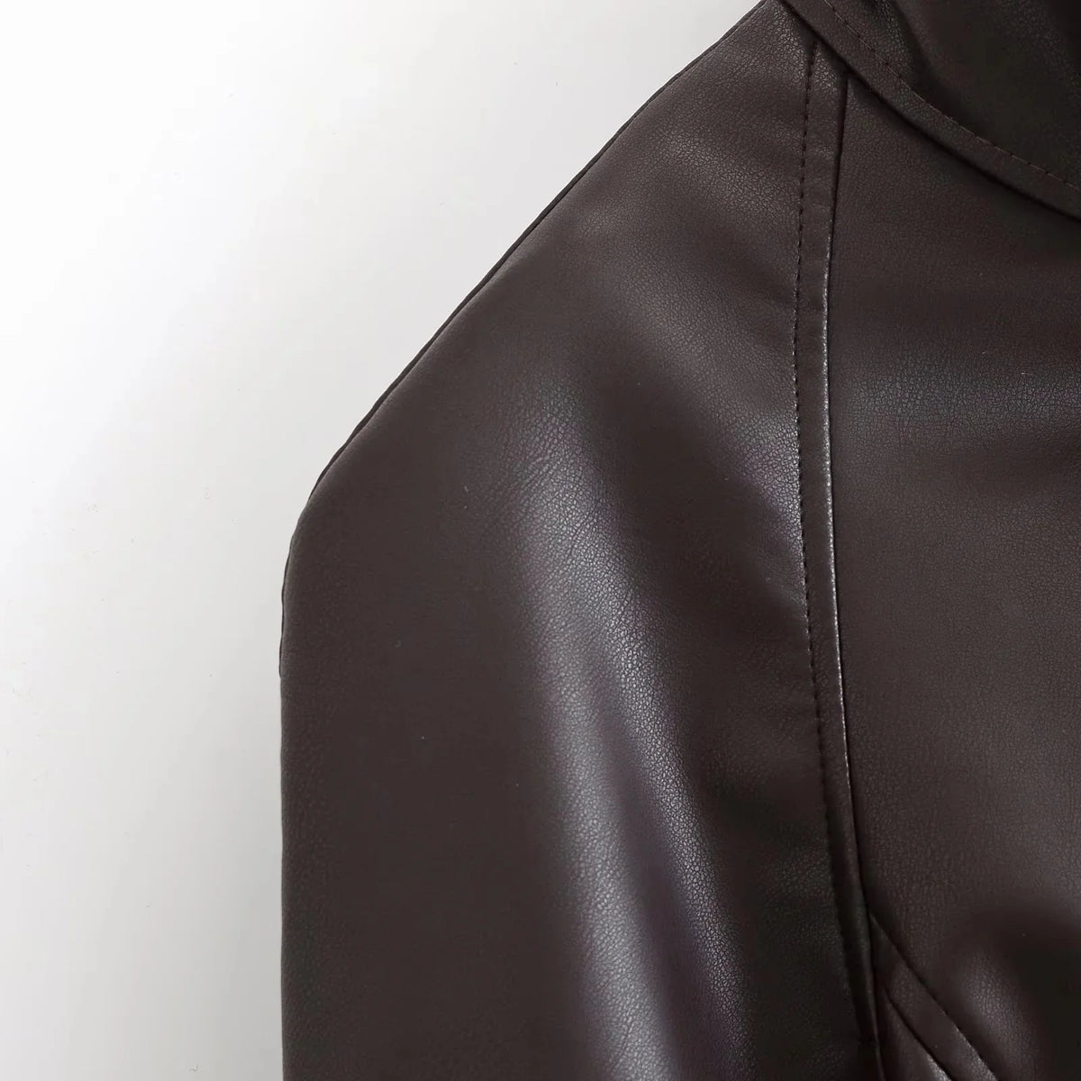 Women's Faux Leather Casual Fashion Jacket Belted Stand-Collar Button-Front Coat