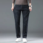 New High Quality Jeans Men's Business Casual Straight Denim Pants Stretch Fashion Classic Work Trousers Blue Black Male