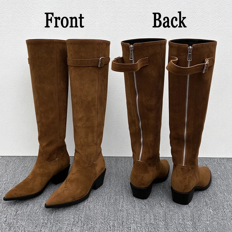 Women's Faux Suede Knee-High Boots with Pointed Toe