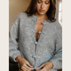 Women's Cardigan Knit Open-Stitch Button O-Neck Loose Full-Sleeve Casual Autumn Winter Sweater