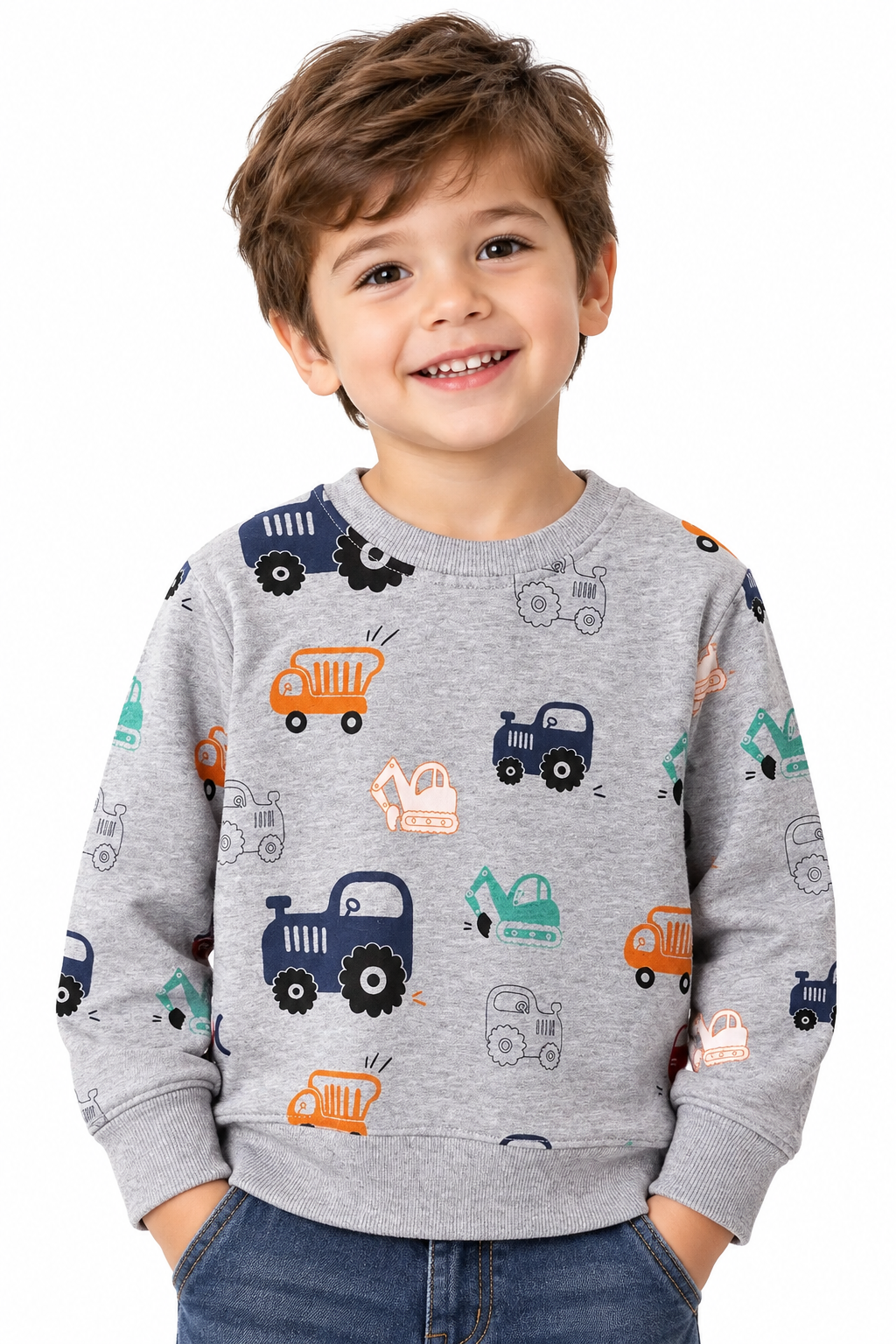Boys' Sweatshirt Cotton Cartoon Vehicle Print Pullover Full-Sleeve Autumn Kids Top