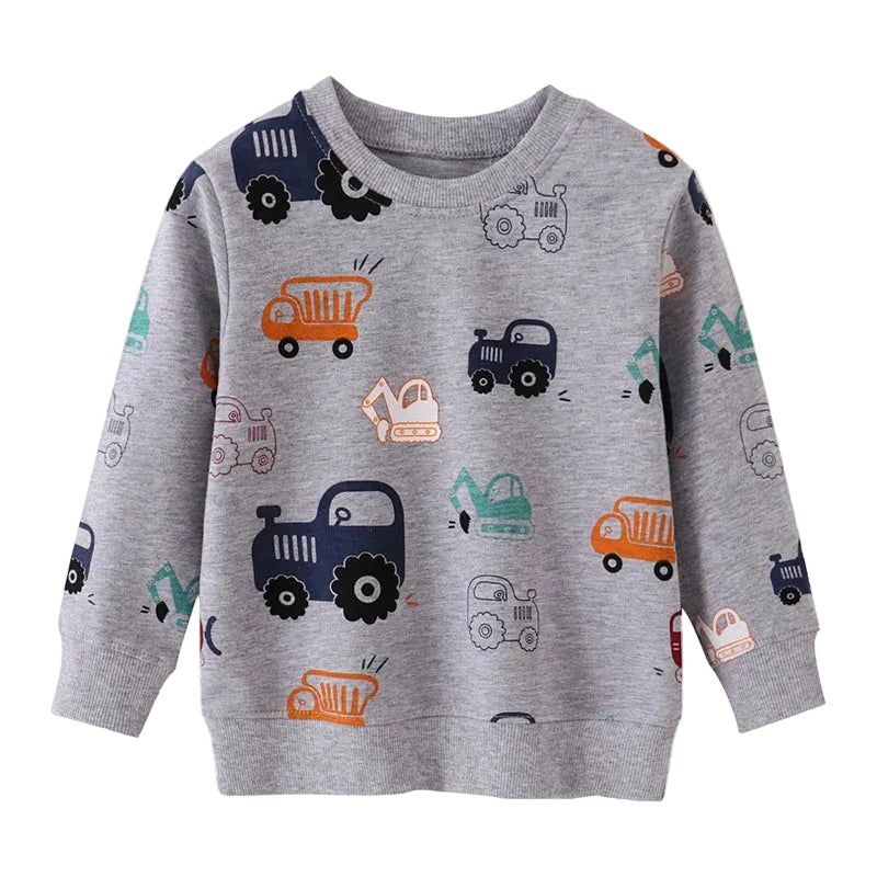 Boys' Sweatshirt Cotton Cartoon Vehicle Print Pullover Full-Sleeve Autumn Kids Top