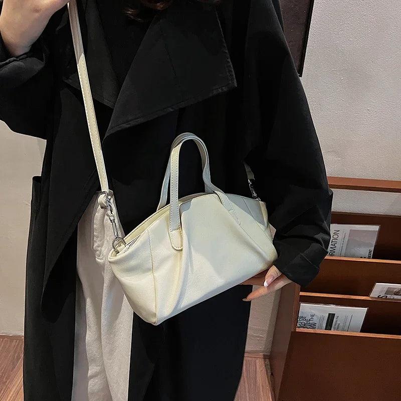 Small Leather Soft Women Tote Zipper Double Handles Crossbody Bags