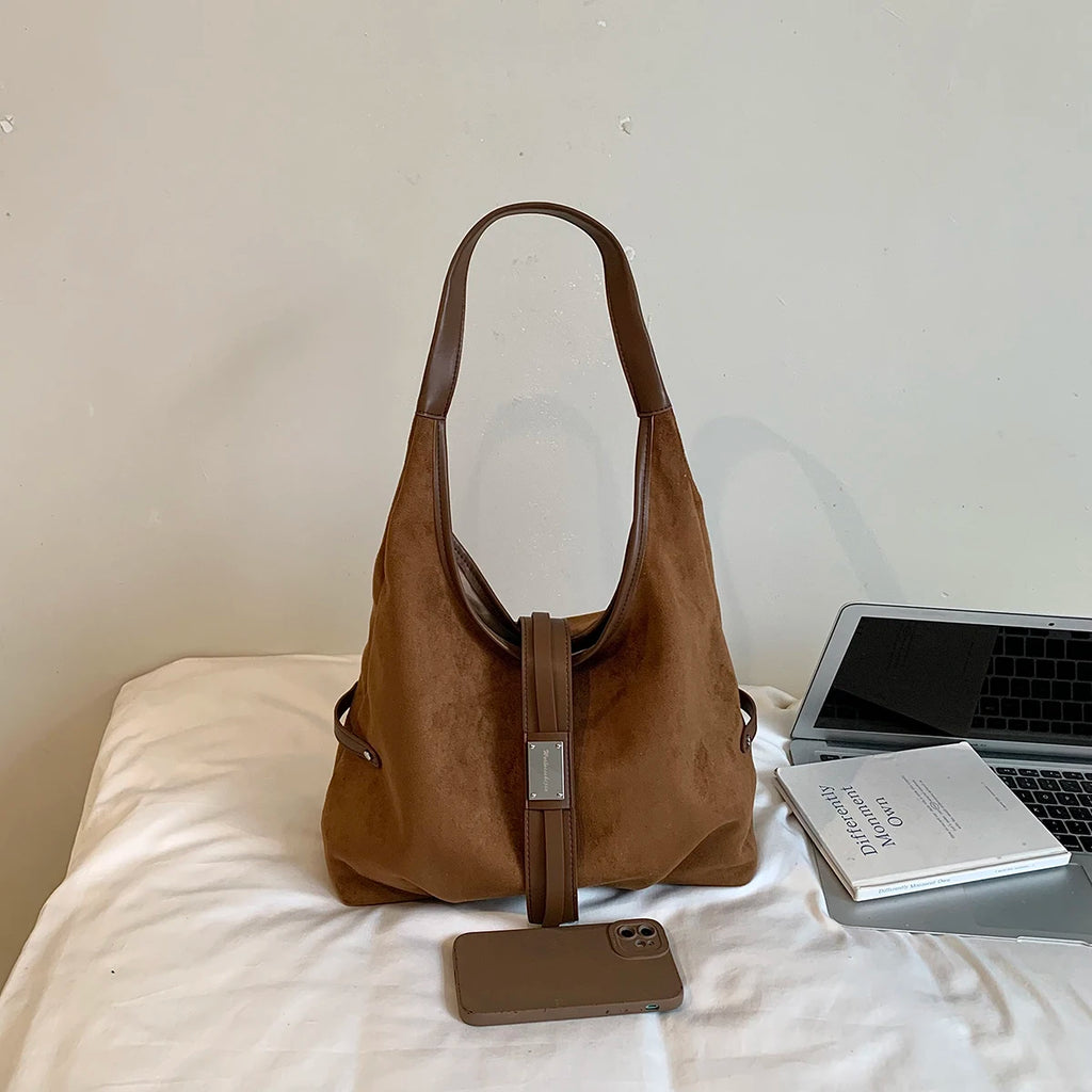 Women's Soft Faux Suede Hobo Tote Bag – Large Capacity, Retro Vintage