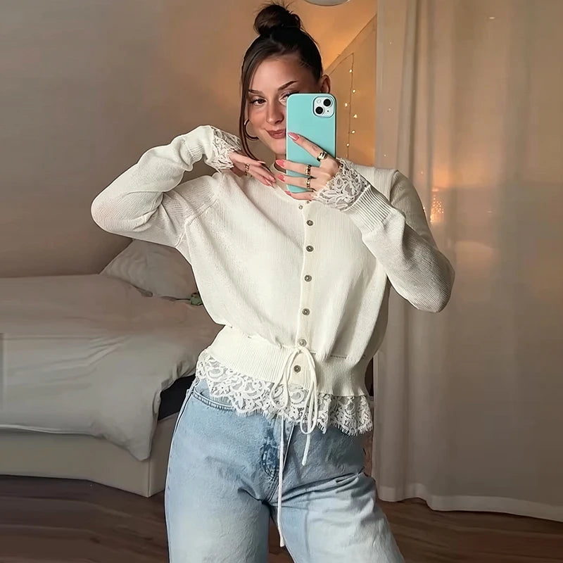 Casual Knit Printed Sweater Women Autumn Winter Loose Stand Collar Long Sleeve Button Knitwear Female 2026 Chic Lady Cardigan