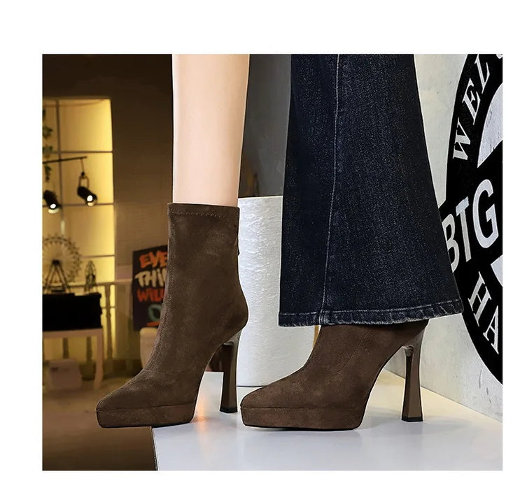 Women’s Suede Ankle Boots – Pointed Toe Platform Stiletto