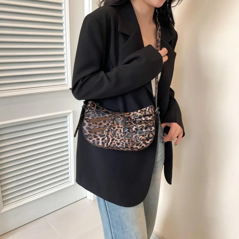 Leopard Leather Shoulder Bags Women Small Zipper Belt Zip Buckle Style Underarm