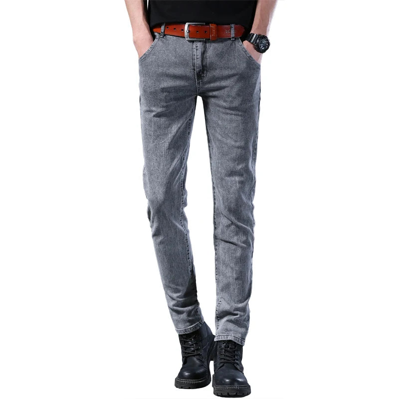 Men's Jeans Slim Fit High-Stretch Straight Leg Mid-Rise Gray Casual Denim Pants