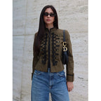 Women's Jacket Vintage Solid Knot Button Single-Breasted Stand Collar Full-Sleeve Slim Short Outerwear Coat