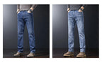 Men's Soft Stretch Straight Jeans Business Casual Slim Fit Wash Denim Pants Korean Fashion Blue Gray Male Brand Trousers