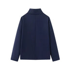 Women's High-Neck Double-Breasted Jacket with Pockets