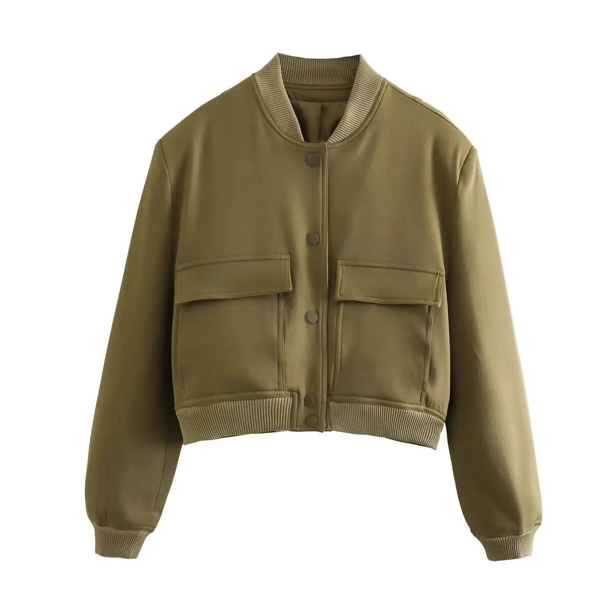 Women Fashion Solid Bomber Jackets Coat With Pockets V-Neck Single Breasted Long Sleeves