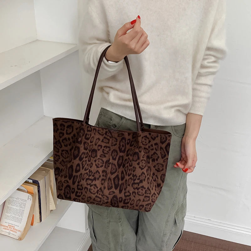 Women's Leopard Print Faux Leather Tote Shoulder Bag