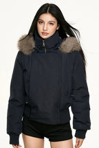Women's Hooded Winter Bomber Jacket with Faux Fur Trim