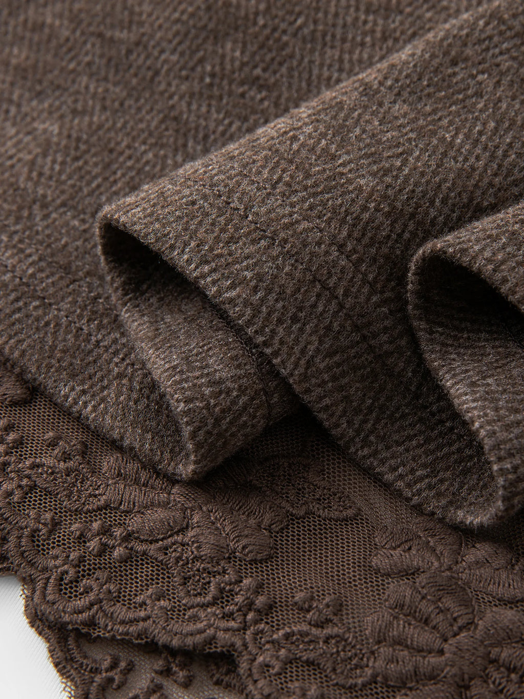 Women's Woolen Skirt Lace Panel Asymmetric Hem A-Line Empire Waist Mid-Calf Knit Casual Office Winter
